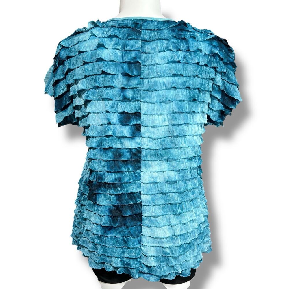 Notations Womens Blouse Top Shirt Ruffled Fringe V Neck Short Sleeve Blue 1X - Picture 4 of 9